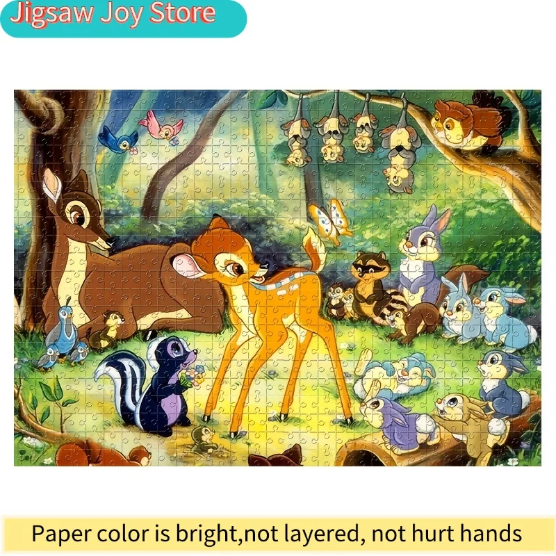 1000 pièces de puzzles en mosaïque faits à la main avec des personnages de dessins animés comme Bambi, des ratons laveurs, des fleurs, des papillons et des motifs forestiers