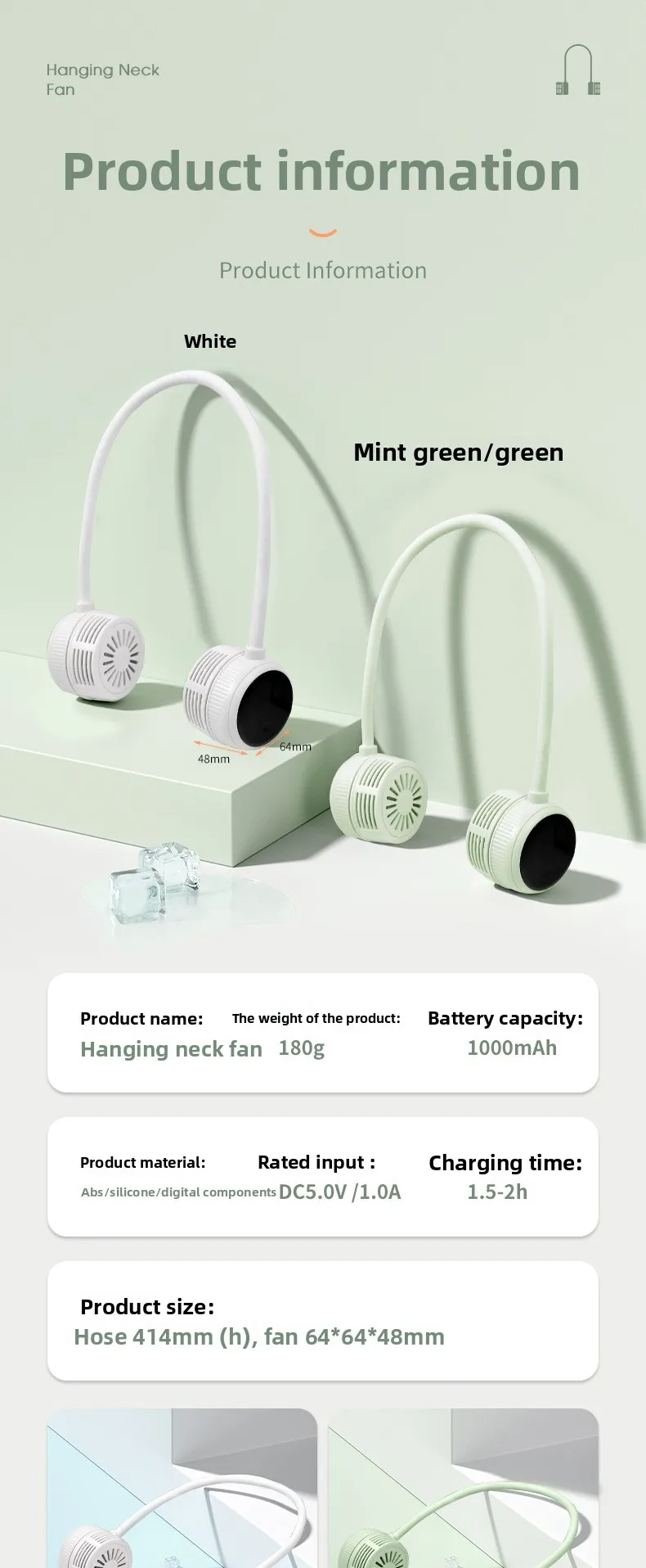 New Hanging Neck Fan Portable Cooling Fan Air Cooler Usb Leafless Bladeless Neckband Mini Rechargeable Electric Fans