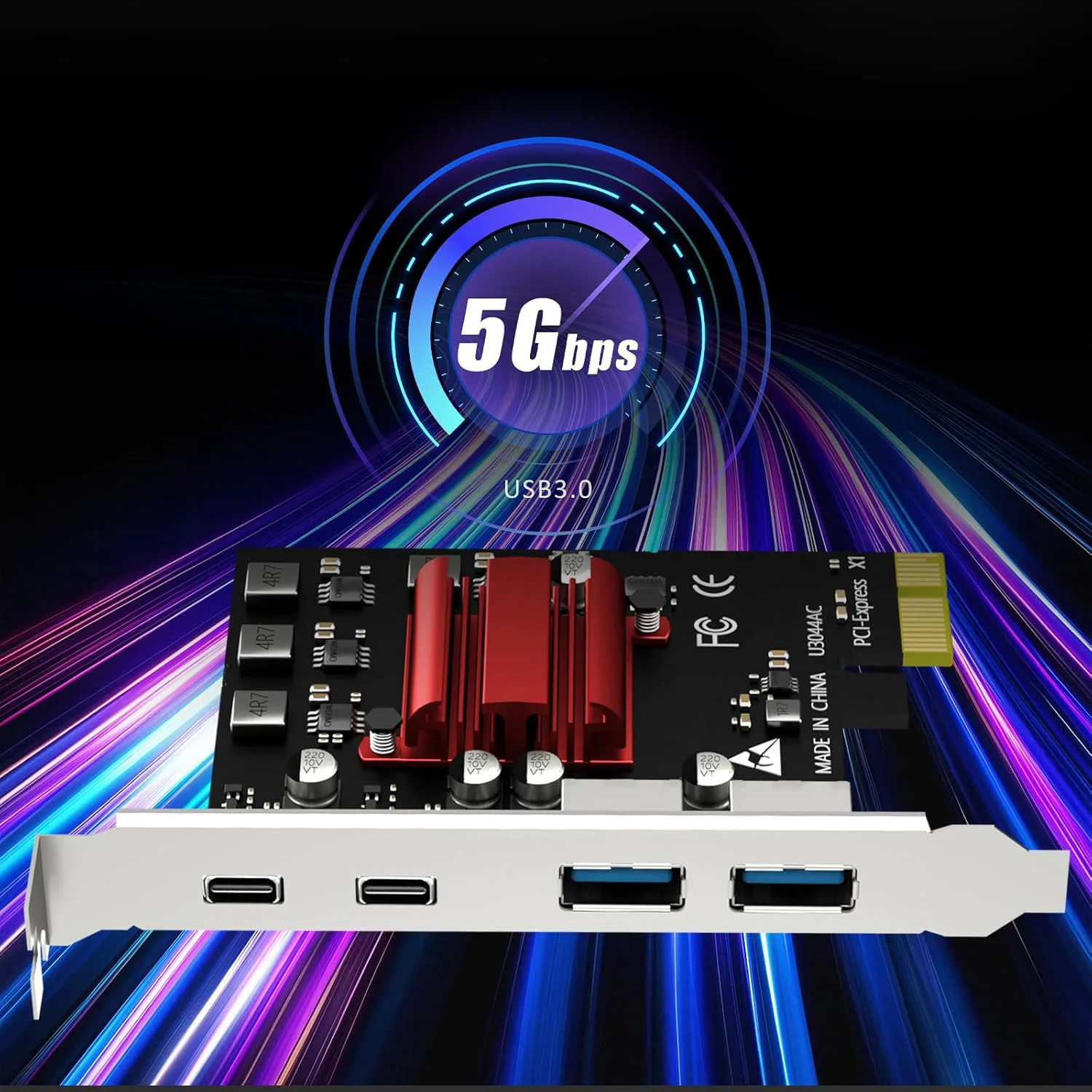 アップグレードされたPCIE拡張カード PCIE - 2ポートUSB3.2 Gen1 Type-C + 2ポートUSB3.2 Gen1 Type-A拡張カードアダプター デスクトップPC用