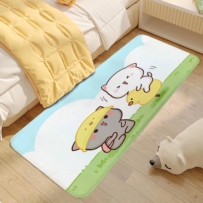 Children's Bedroom Carpet Cartoon Peach Mochi Cat Lovely Bathroom Mat Doormat Entrance Door Washable Non-slip Living Room Rug