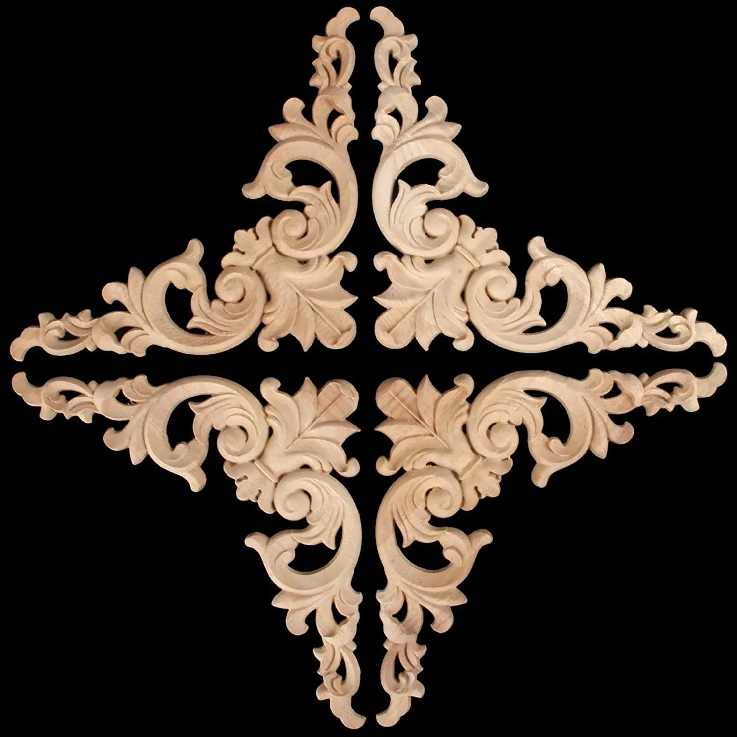 F-3C 4Pcs Wood Carved Mouldings Corner Onlay Applique European Style Classic Furniture Home Decor 20X20cm