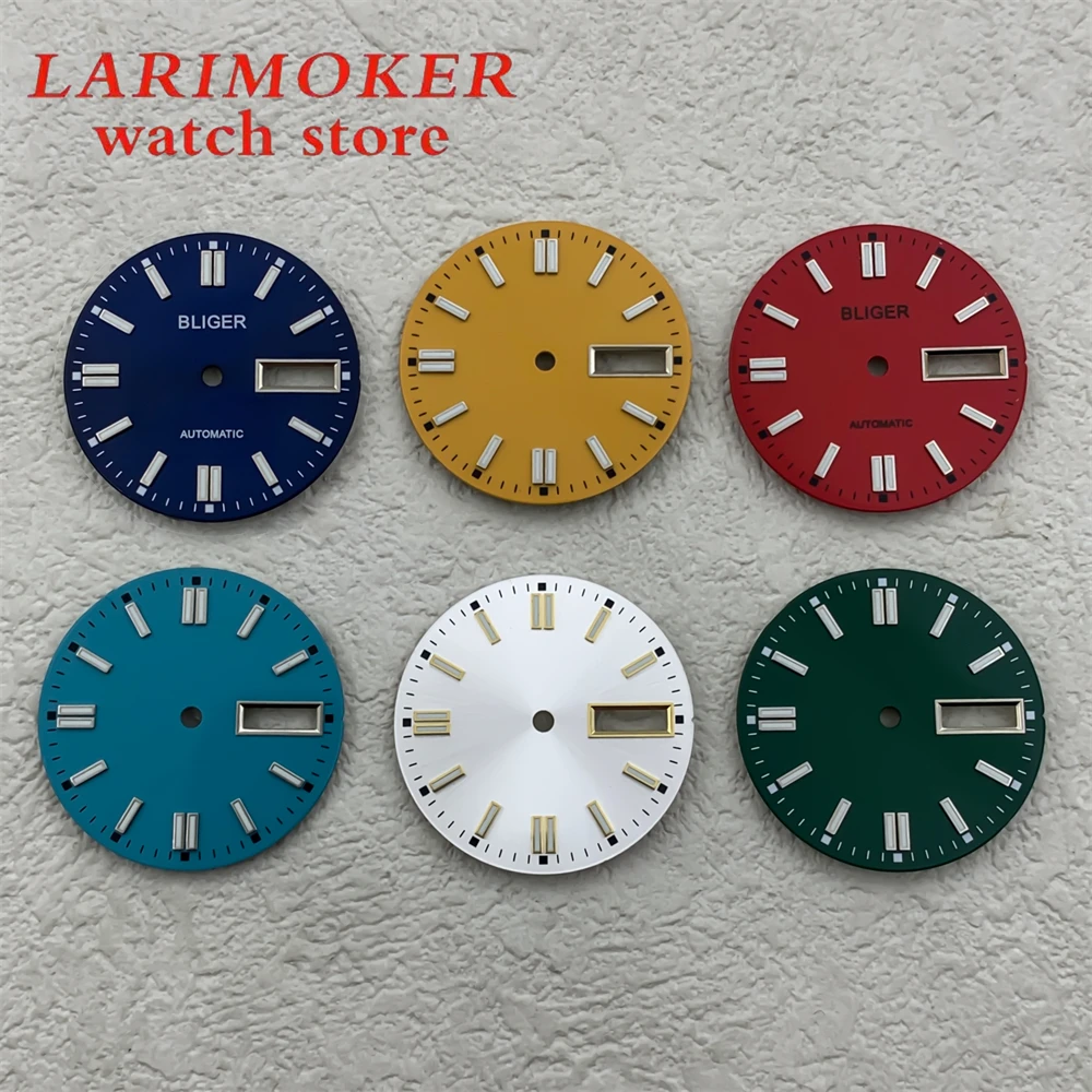 BLIGER 무균 다이얼, NH36 무브먼트용 녹색 야광 다이얼, 3.8pm 시계 크라운 장착, 29mm