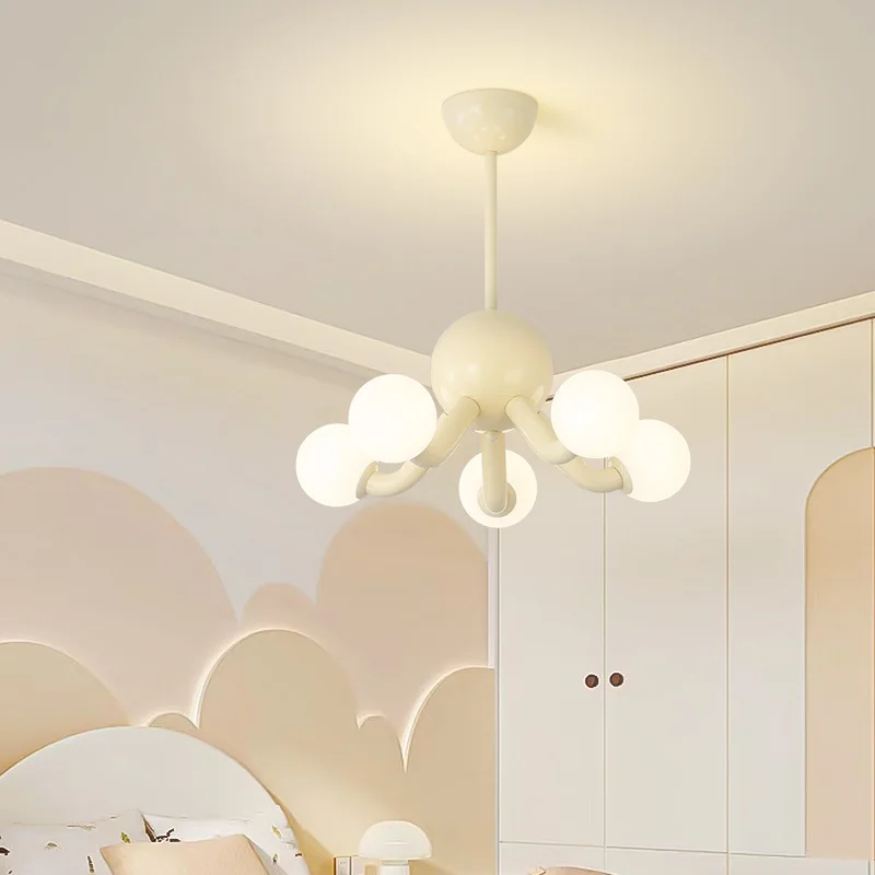 Luz colgante de estilo crema francés para habitación de niños, iluminación moderna, creativa, protección ocular de frijol mágico, iluminación para sala de estar