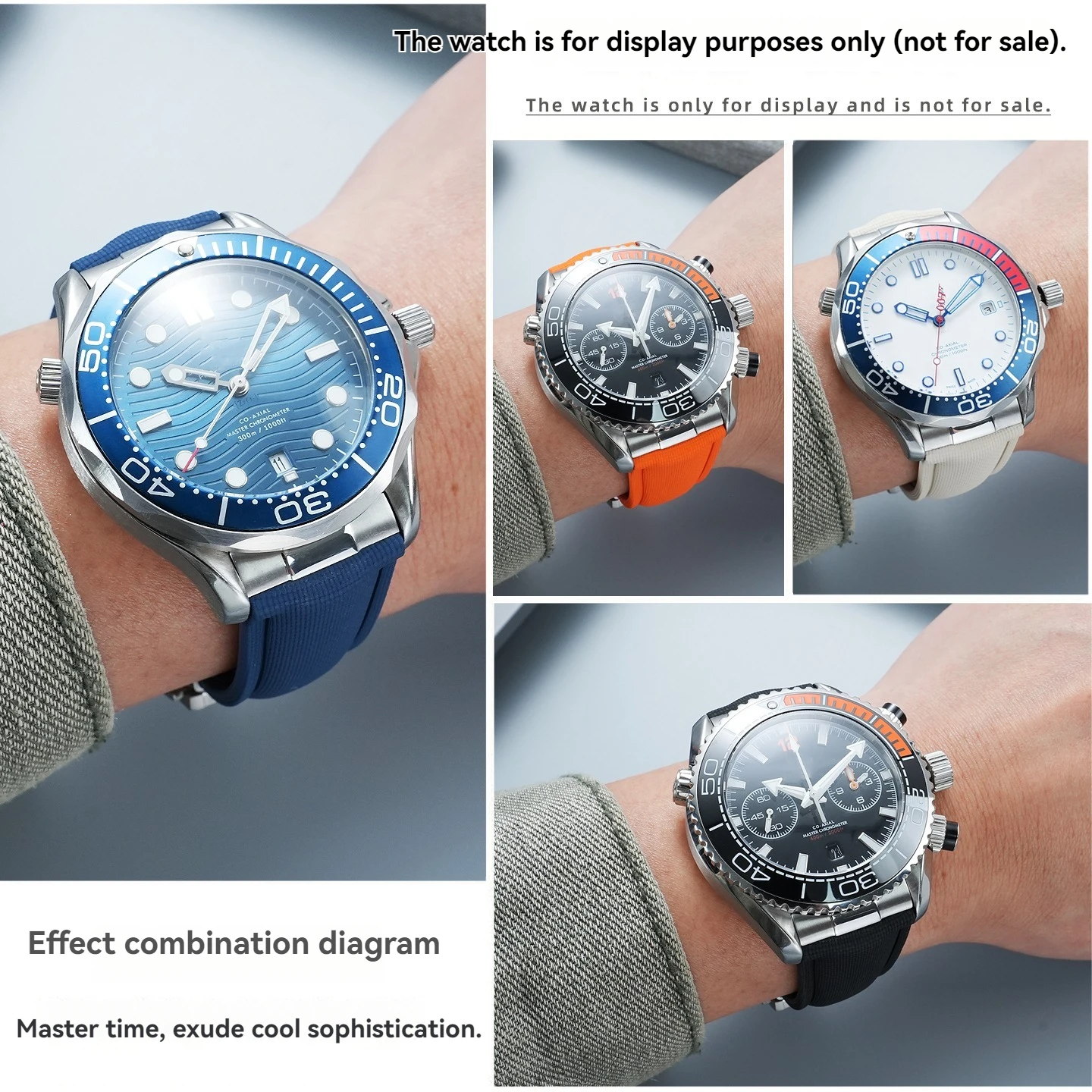 For Omega Seamaster 215 300 600 FKM Rubber Strap with Stainless Steel Curved End Links, 20 21 22mm Replacement Watch Band
