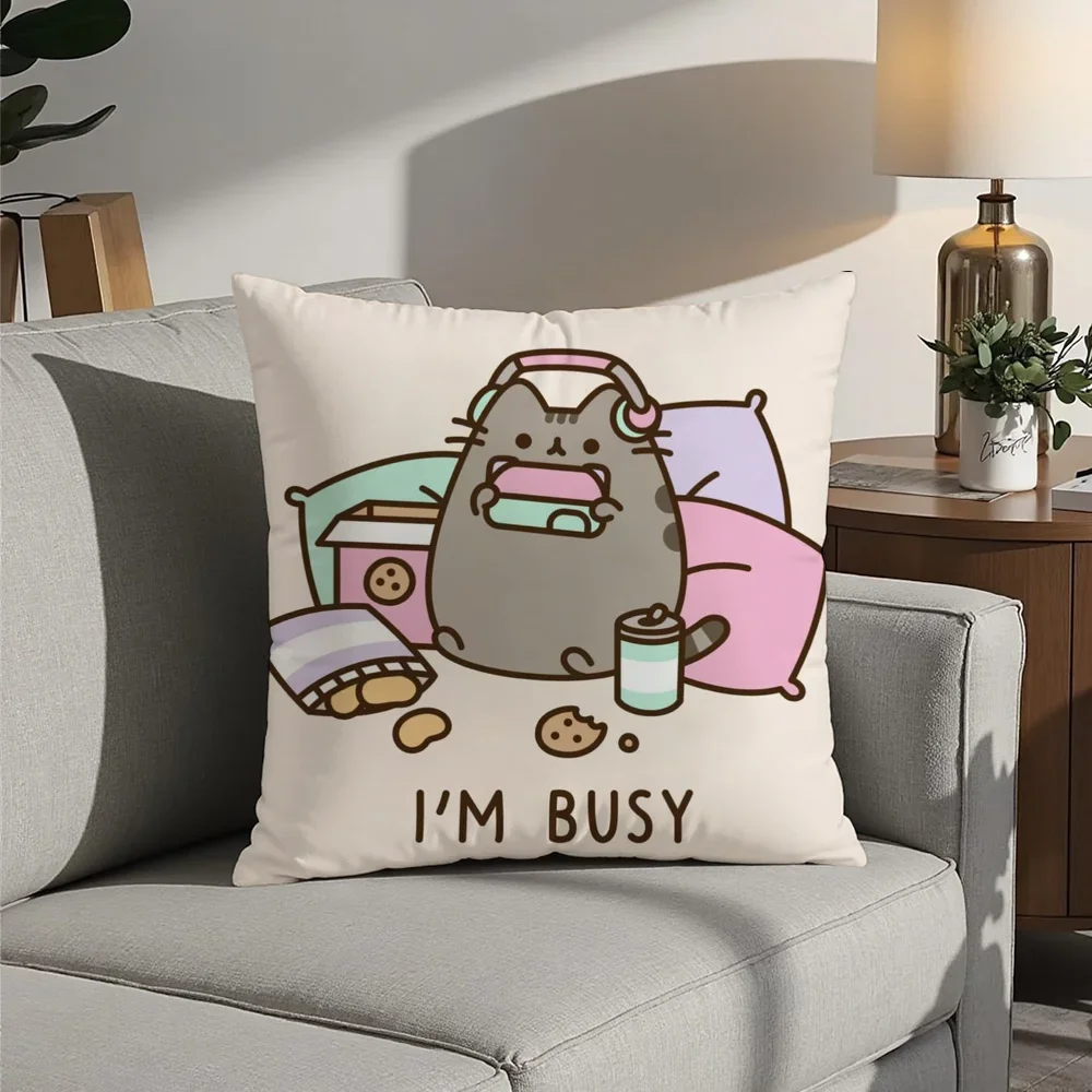 Cute P-PusheenS Cartoon Pillow Case Plush Fabric Soft  Pillowcase Double Sided Print Cushion Cover Household Gifts