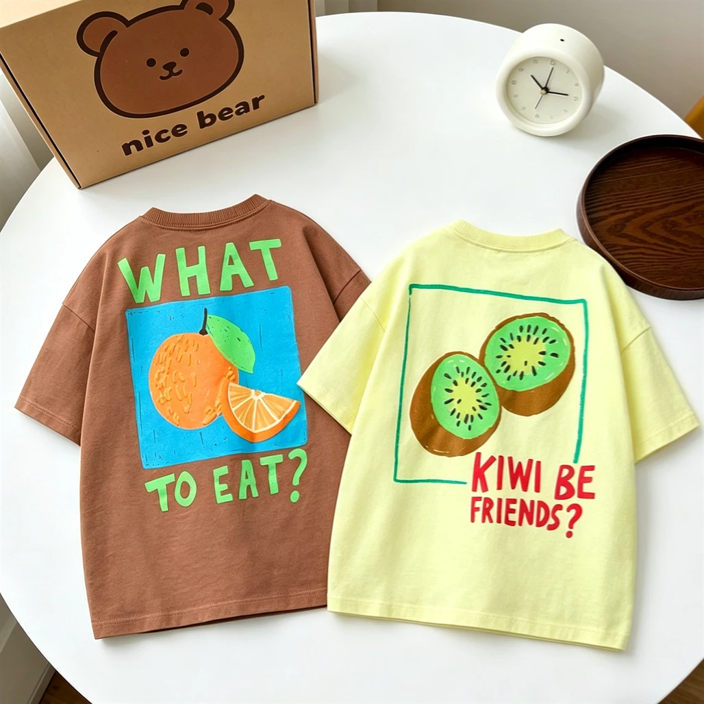 Children's Summer TShirt Crewneck Tops Loose Casual Tees Boys And Girls New Design Tees Pure Cotton Clothes Baby Short Sleeve