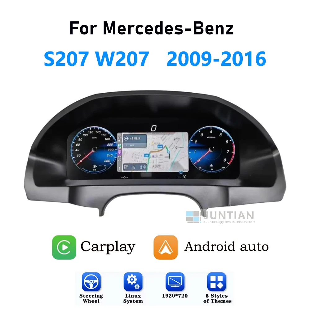 Image of Digitales Armaturenbrett für Mercedes-Benz E-Klasse W207 S207 C207 2009-2016 Kabelloses CarPlay Android Auto Tachometer Armaturenbrett-Upgrade