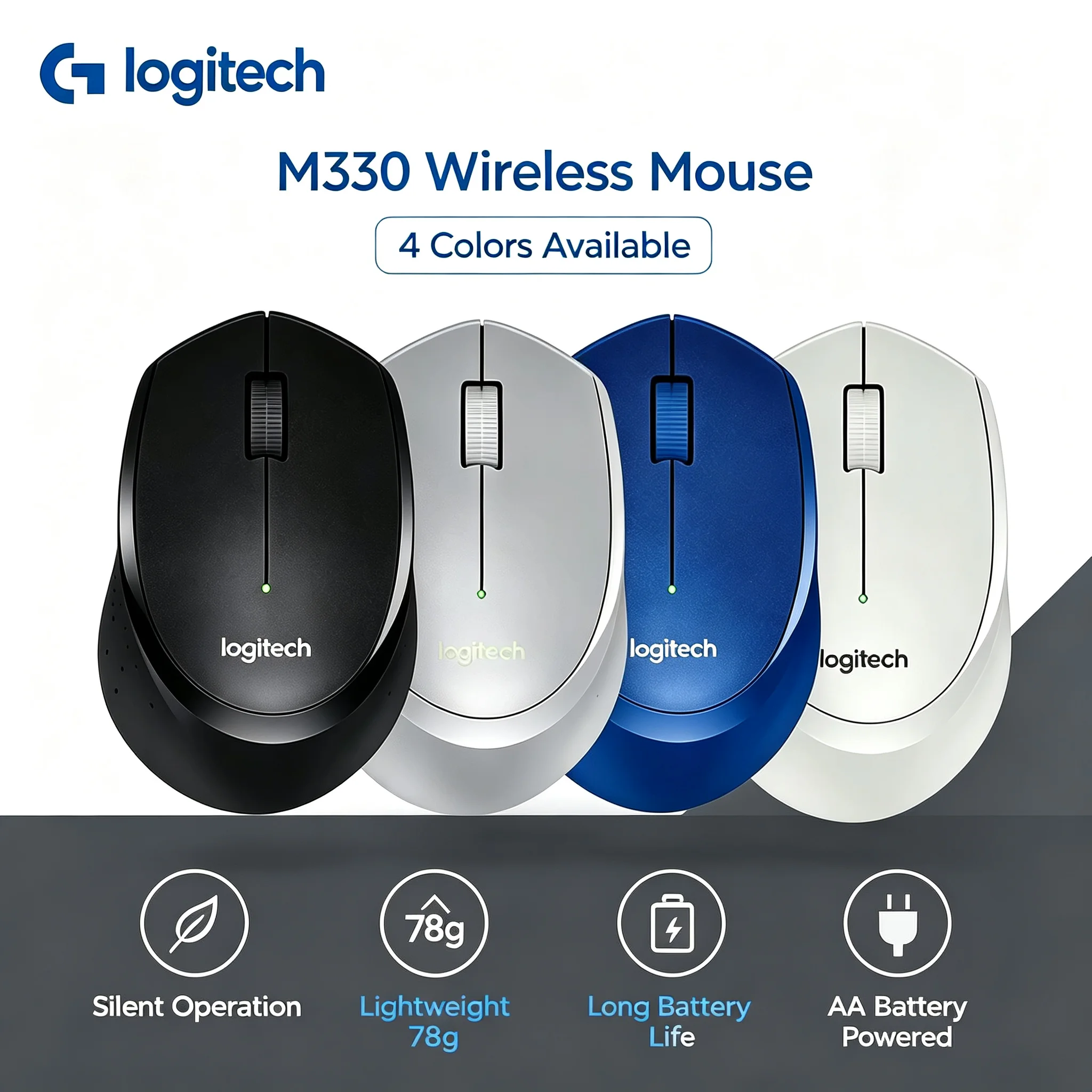 Logitech M330 2.4G Wireless Silent Mouse Multi-color Selection Lightweight Mice For Daily Office Work