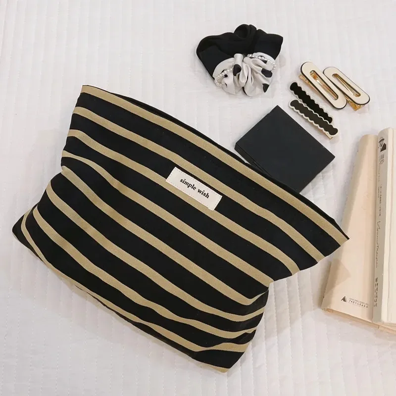 Makeup Bag Women Cosmetic Case Striped Female Necessary Storage Make Up Cases Toiletry Organizer Travel Phone Purse Clutch Bag