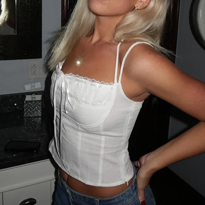 Mulheres de renda Patchwork Halter Top, Halter Top, Ruched, Sem encosto, Sem mangas, Regata, Streetwear, Branco, Roupa Gótica, Grunge, Punk, Verão, Roupa Y2K
