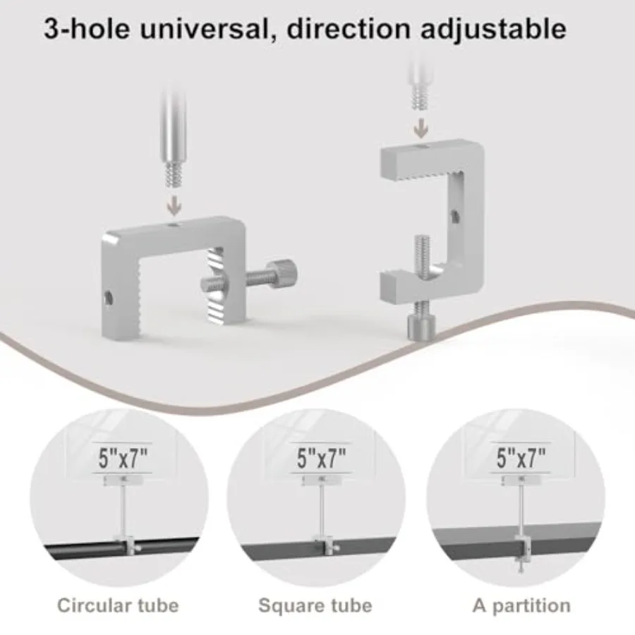 Aluminum Alloy Sign Holder Clamp with 5 x 7 Inch Acrylic Frame Sign HolderMerchandise Sign Display Clip for Clothing Stores Bus