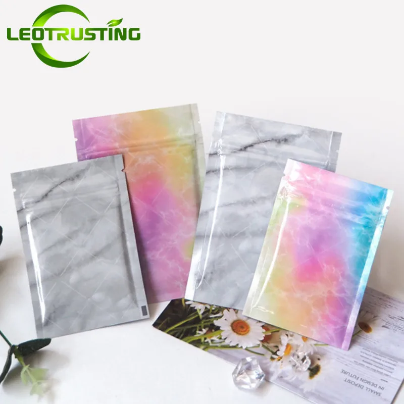 100 Stuks Marmering Aluminiumfolie Rits Verpakking Zak Diy Sieraden Snack Koffie Poeder Suiker Snoep Spice Granen Opslag Zakjes