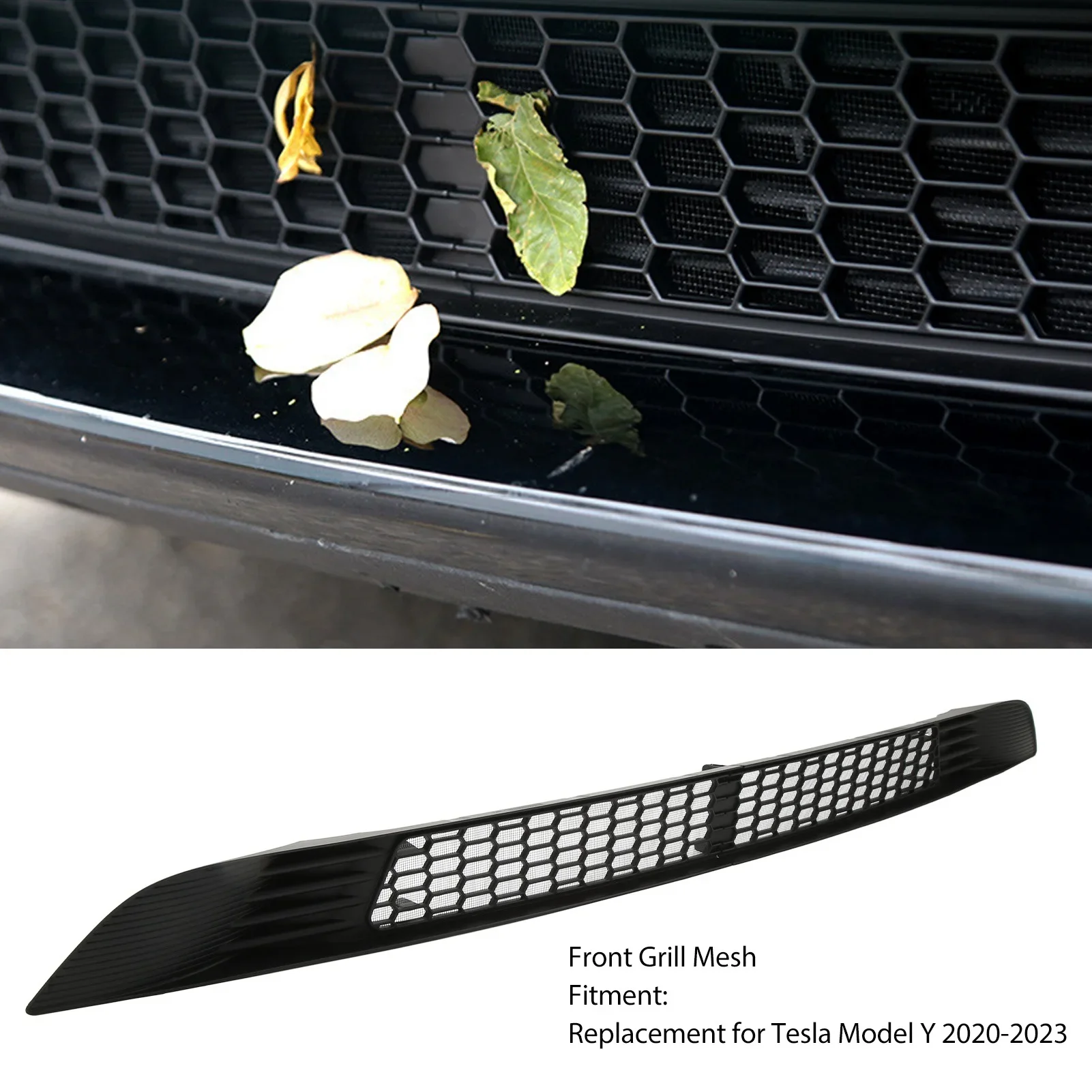 2PCS Front Grill Mesh Bright Black Bumper Vent Grille Replacement For Tesla Model Y 2020‑2023