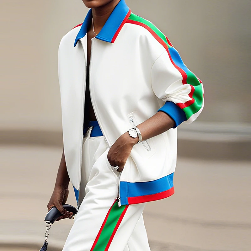 

Женская свободная куртка контрастного цвета Modigirl, осень-зима 2022, новая теплая городская повседневная верхняя одежда с длинными рукавами в полоску на молнии с лацканами