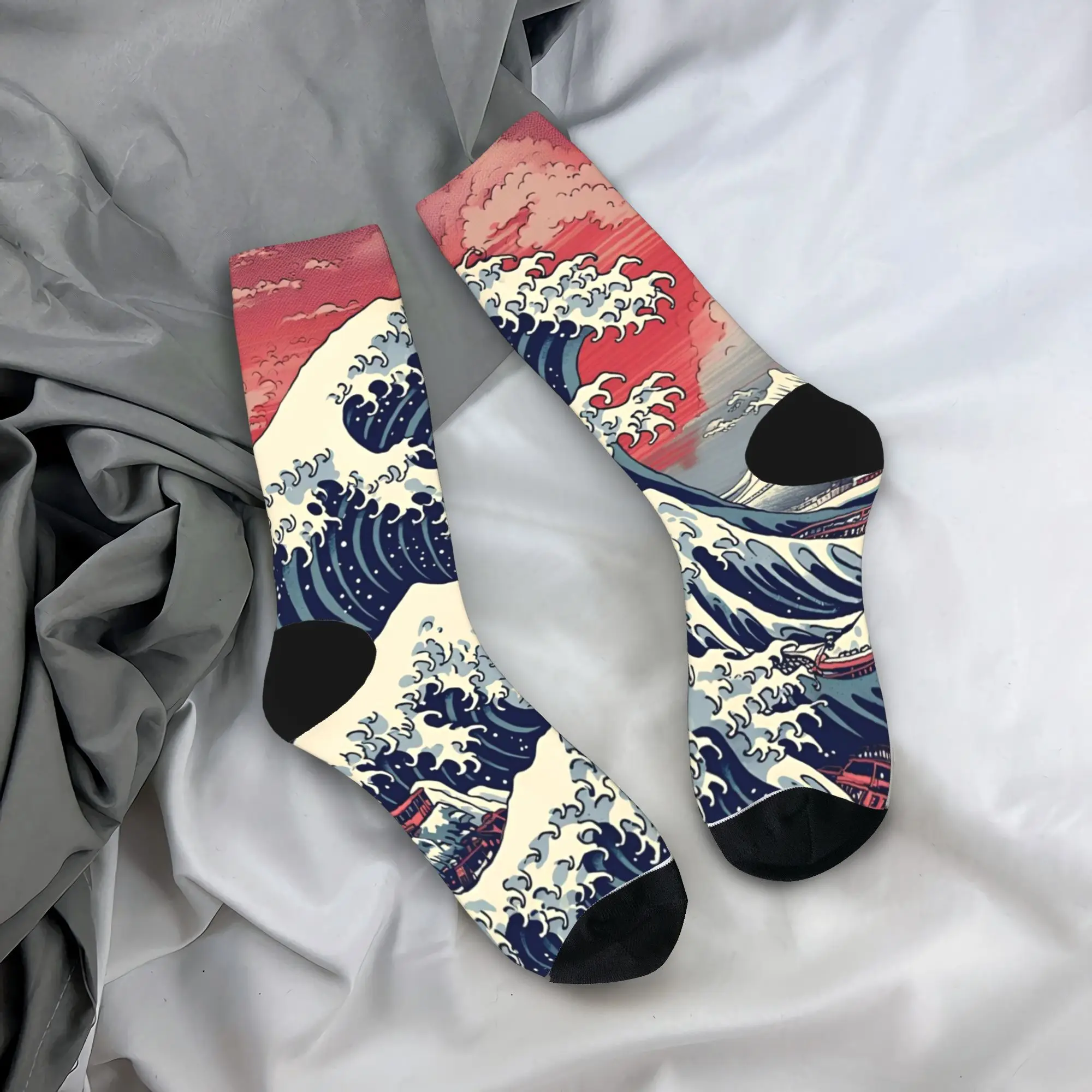 

Ukiyoe Wave Socks Anti Sweat Stockings Men Warm Soft Cycling Socks Spring Fashion Design Socks
