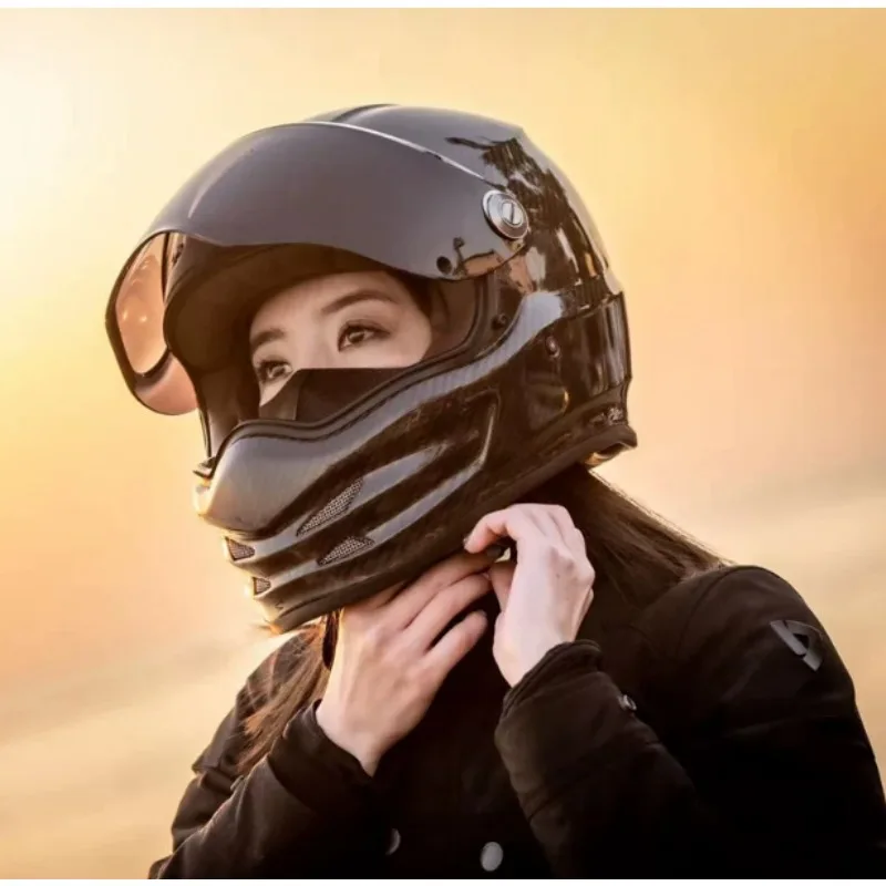 Motorbike Carbon Fiber Helmet Extra Large 4XL Retro Motorbike Full Helmet T9 Men Women All Seasons DOT ECE Certificatio