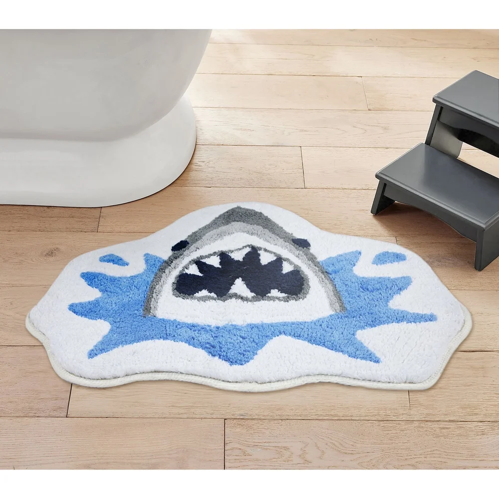 Tapis de bain en forme de requin 19x23 pouces, en coton doux, antidérapant, Ultra absorbant, lavable en Machine, décor océan Durable