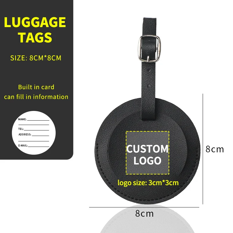 Customized Circular PU Leather Luggage Tag Travel Box Identification Multi-Color Faux Leather Airplane Tag Check-In Board