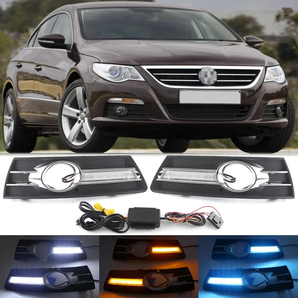 

3-цветный светодиодный дневной свет DRL для Volkswagen VW Passat CC 2009 2010 2011 2012, дневные ходовые огни с динамическим последовательным указателем поворота