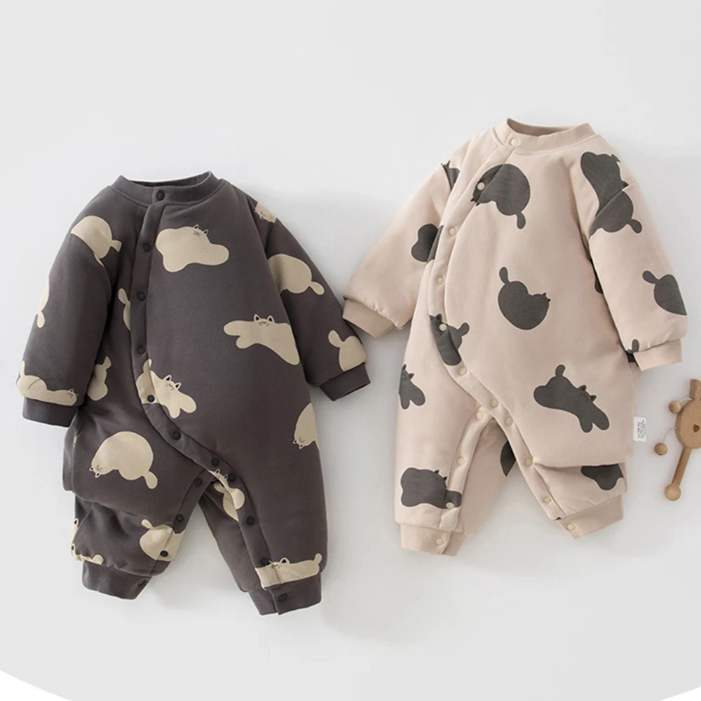 Baby Boy Christmas Clothes Long Sleeve Baby Girl Romper Quilted Warm Winter Infant Boutique Clothing Unisex Baby Jumpsuits