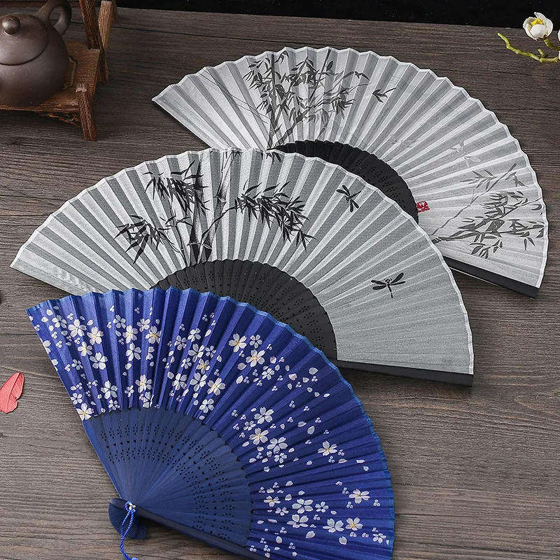 

Vintage silk folding handheld fan, portable foldable hand fan