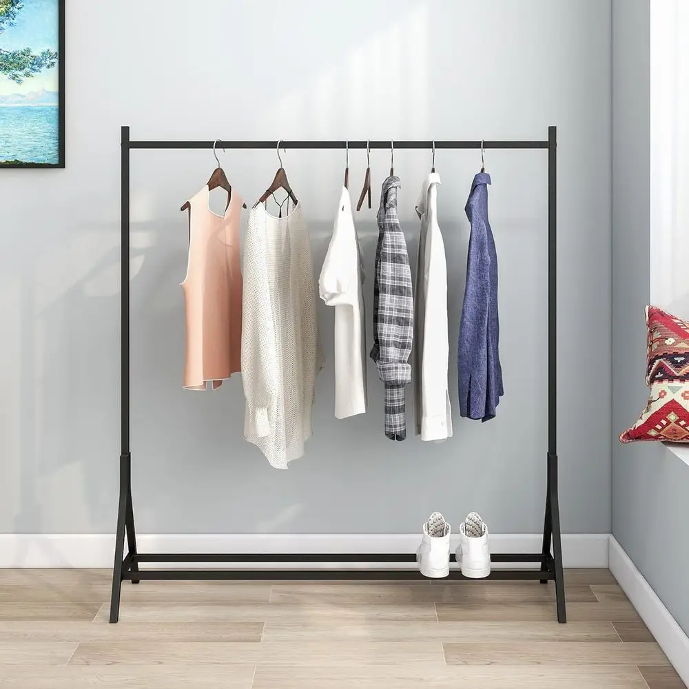 

Sturdy Metal Clothes Rack with Bottom Shelf, Versatile Hanging Storage for Home, Black