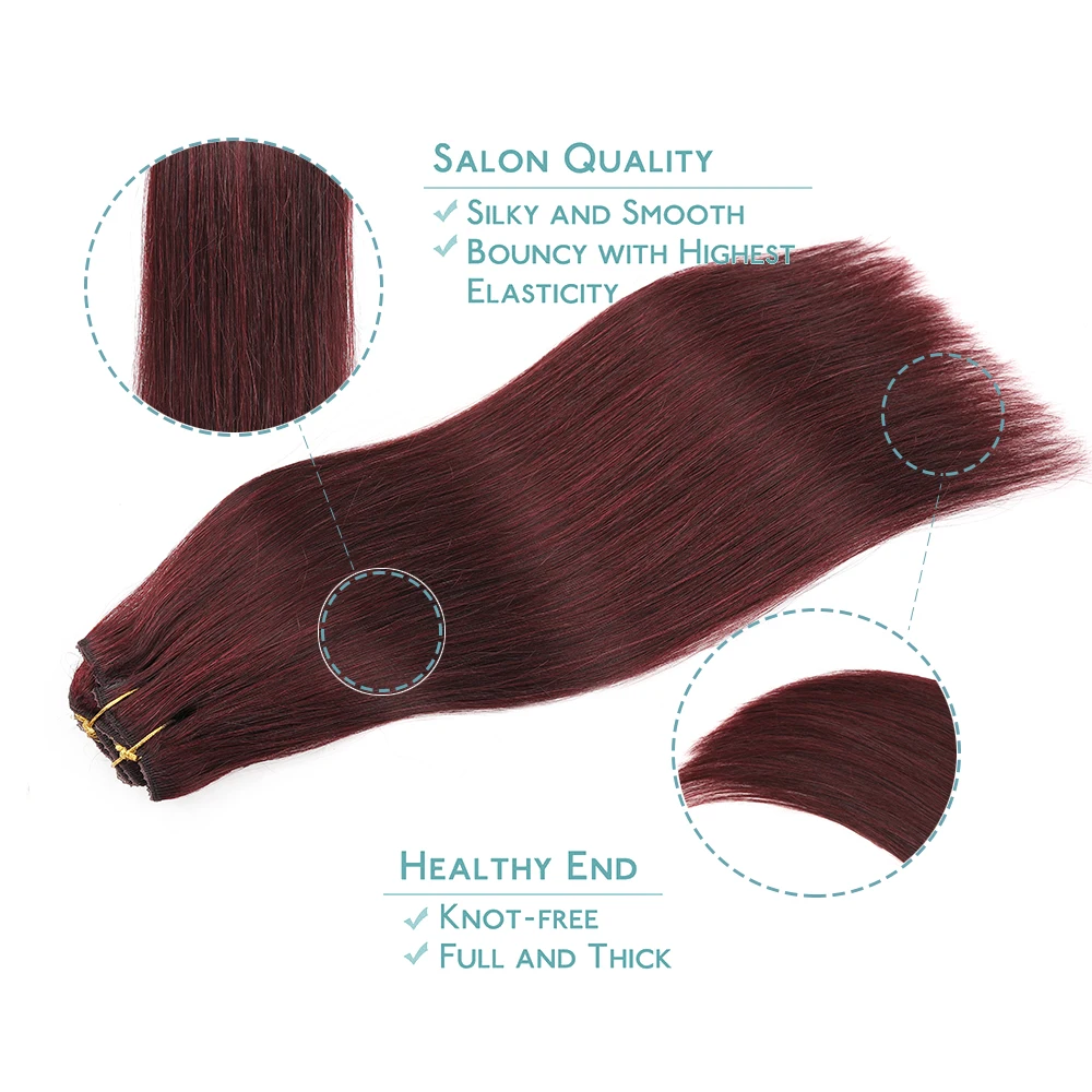 Clip In Hair Extensions Add Hair  Burgundy 8Pcs/Lot 120g 100% Real Hair Lace Clip In Human Hair Extensions for Women 22Inch 99J#