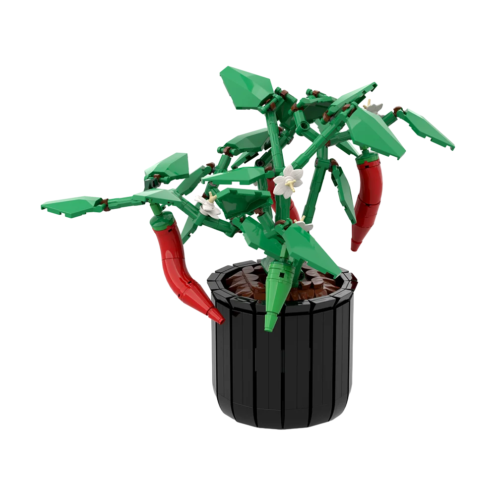 Gobricks MOC Chili Plant Bricks Chili Planten DIY Planten Bonsai Bloemen Fruit Chili Bouwstenen Decoratie Speelgoed Gift