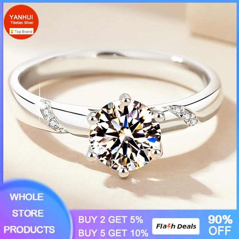 YANHUI Allergy Free Tibetan Silver Rings for Women High Quality Round Cubic Zirconia Ring Wedding Band Fashion Jewelry Gift R363