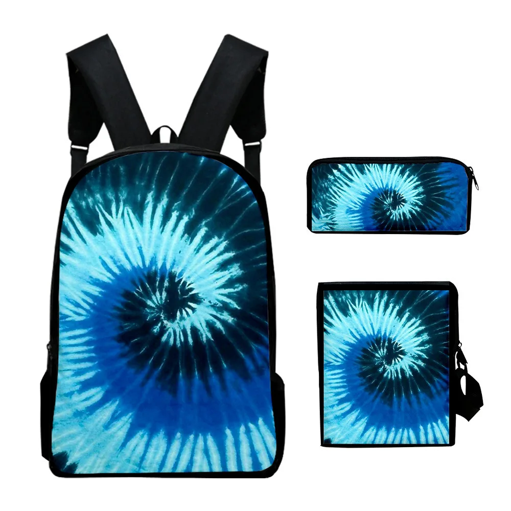 

Harajuku Novelty Colourful Tie dye 3D Print 3pcs/Set pupil School Bags Laptop Daypack Backpack Inclined shoulder bag Pencil Case