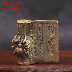 Antique Copper Chinese Ancient Books Bamboo Slip Spider Figurines Miniatures Desktop Ornament Home Decoration Crafts Accessories
