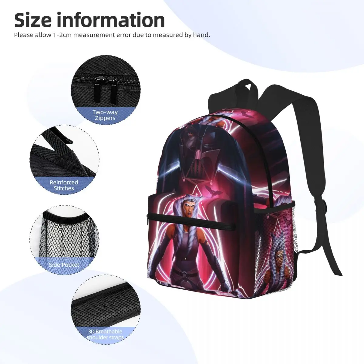 Fulcrum Ahsoka Tano الخيال العلمي الحروب القبلية حقيبة ظهر الطالب حقيبة مدرسية المشي لمسافات طويلة السفر Daypack للرجال النساء الكتب حقائب كتف #3