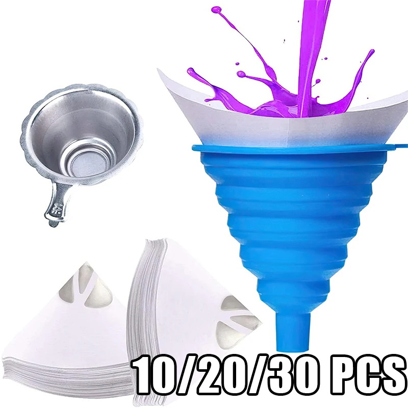 10/20/30Pcs Paint Filter Paper Disposable Nylon Micron Paper Purifying Straining Cup 100 Mesh Conical Cone Funnels Filter Tools