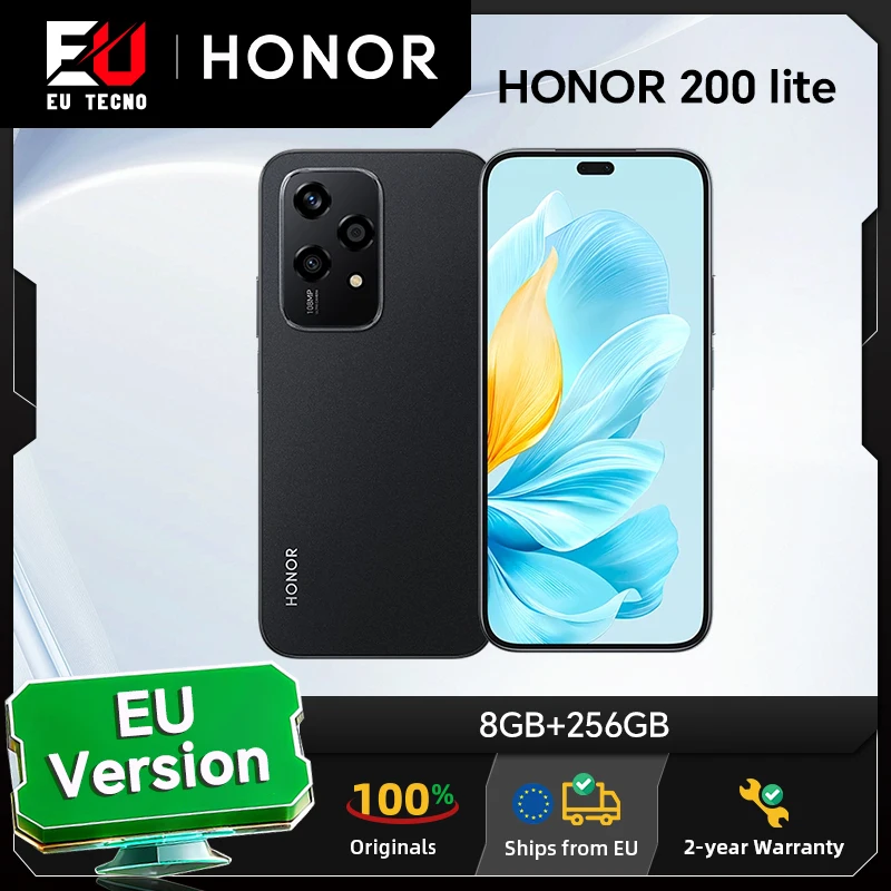 HONOR 200 Lite, version européenne, smartphone 5G, appareil photo 108MP, batterie 4500mAh, écran AMOLED anti-chute de 6,7 pouces, double SIM, léger