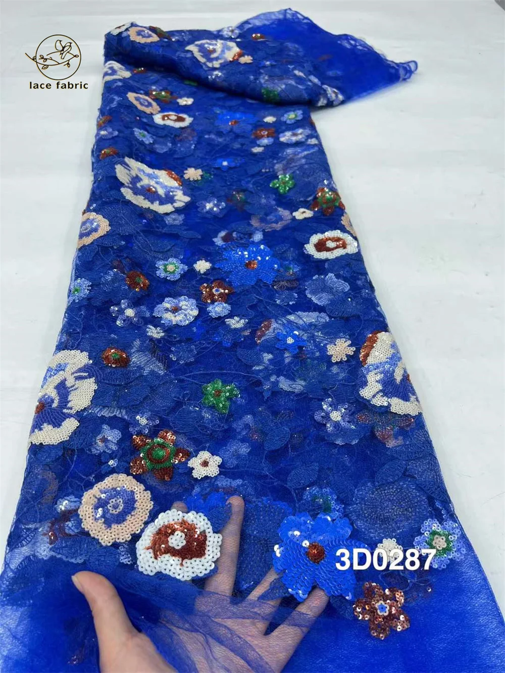 

Blue African French Sequins Lace Fabrics 2024 High Quality Tulle Lace 5 Yards Nigerian Embroidered Dresses Material For Party