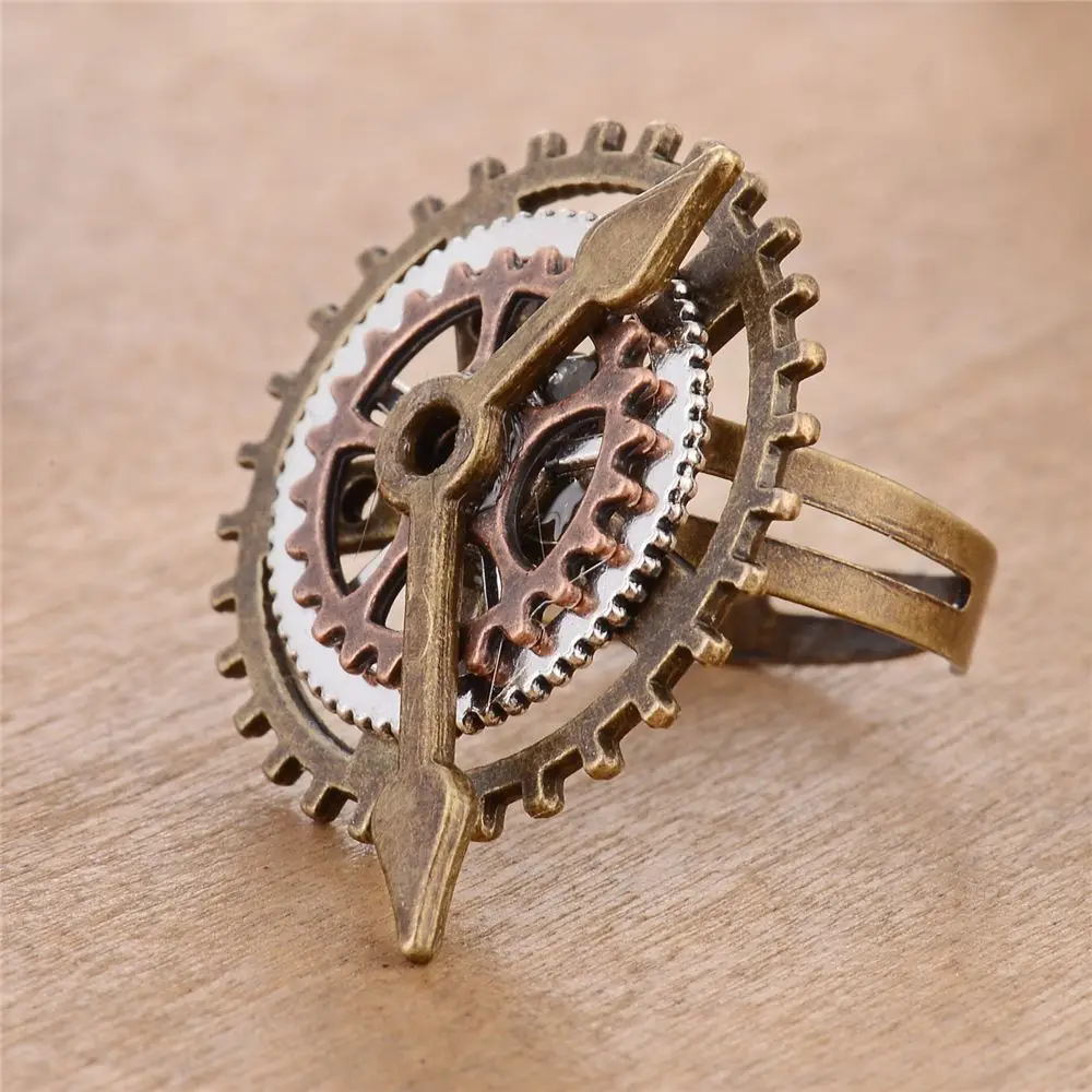 Vintage Retro Steam for Women Men Clock 3 Rings Party Jewelry Copper Rings Fashion Jewelry Fingering