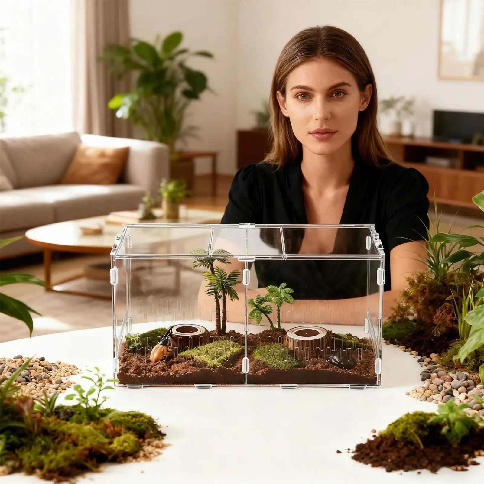 Spider Terrarium Breathable Clear Cage 15.75x8.07x7.87in Breathable Spider Cage With Lid For Turtle Snake Tortoise Plants Gecko - Image 2