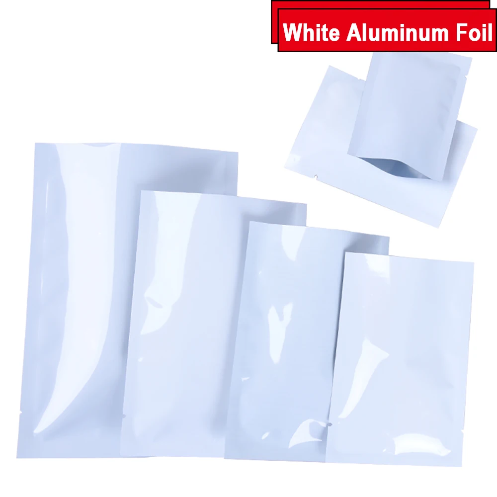 

100PCS Open Top Glossy White Aluminum Foil Gift Pouches DIY Heat Sealing Spice Herbal Matcha Powder Shampoo Trial Storage Bags