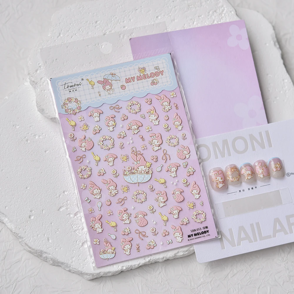 1PCS 5D Melody Hello Kitty Nail Stickers Sanrio Self-Adhesive Kawaii Nail Art Accessories Cinnamoroll Fashion Design Nail Parts