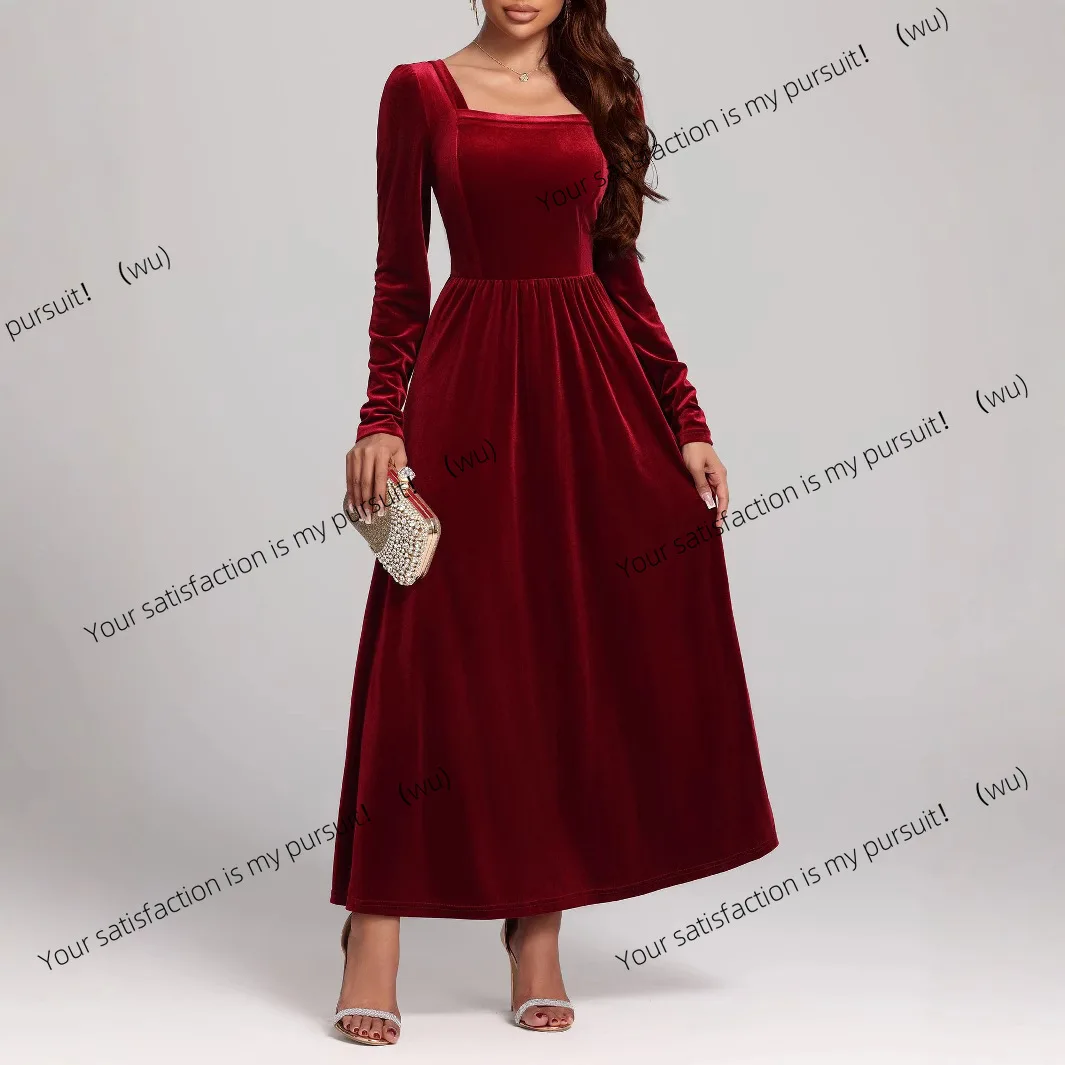 

ZOCI-французское темпераментное вечернее платье, длинное платье, золотое бархатное платье