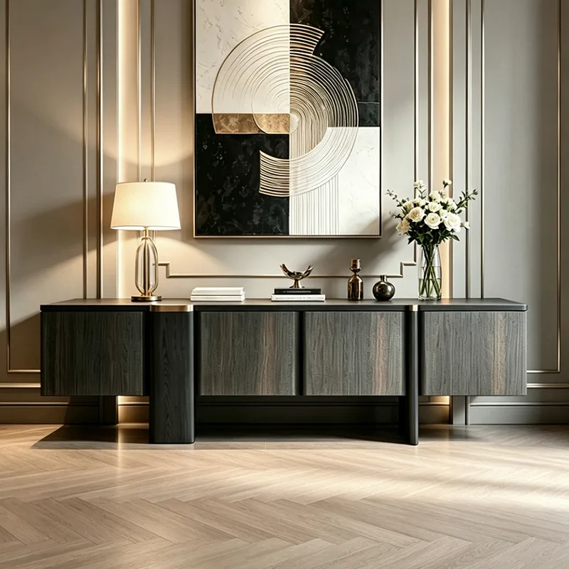 Solid wood TV cabinet, living room against the wall floor storage cabinet, villa storage side cabinet