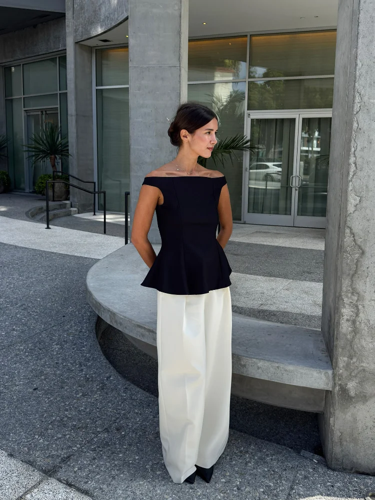 Fashion Women's Black One-shoulder A-line Tops Sexy Off-shoulder Waist Cinching High-waist Cropped Top Daily Casual Wear 2026