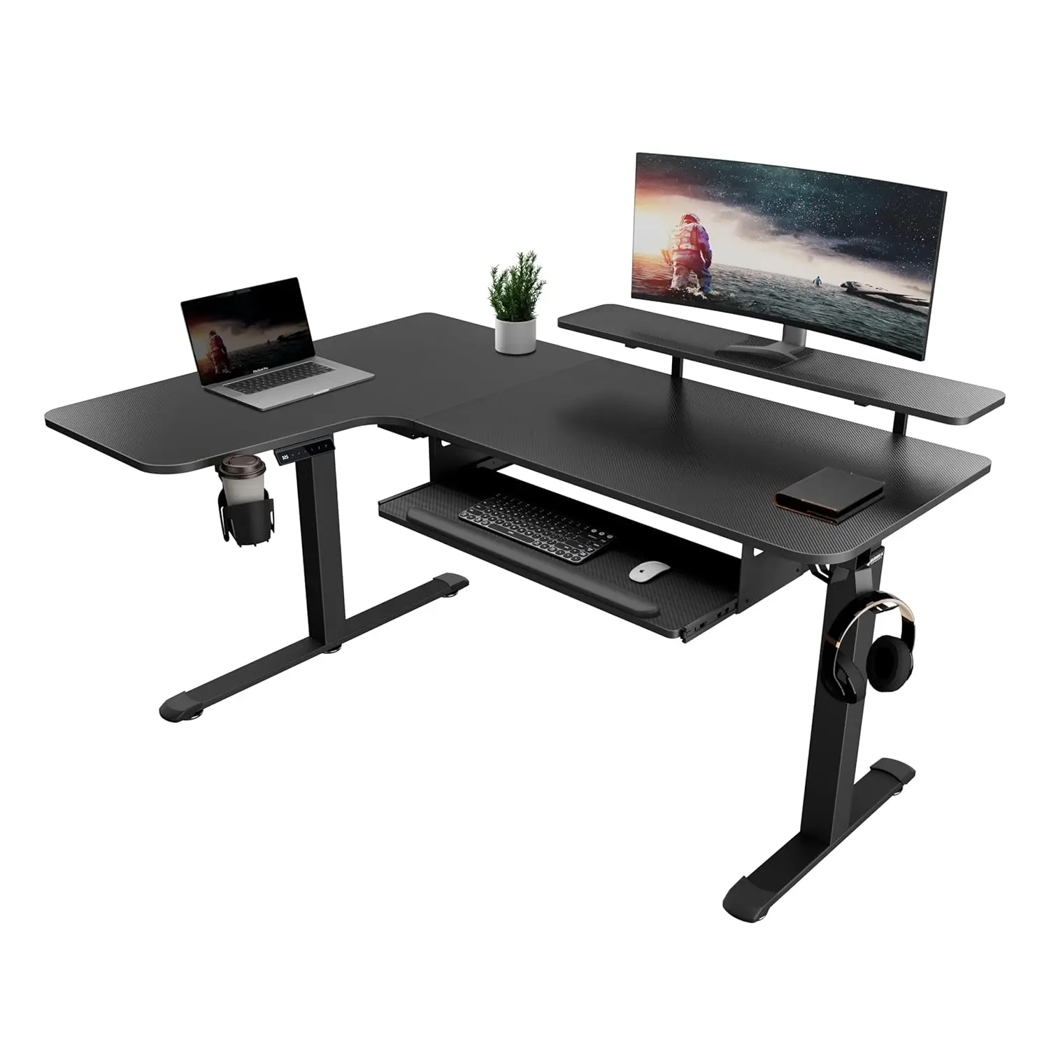 

L Shaped Electric Height Adjustable Sit Stand Desk Keyboard Tray Gaming Corner 61x43",Customized