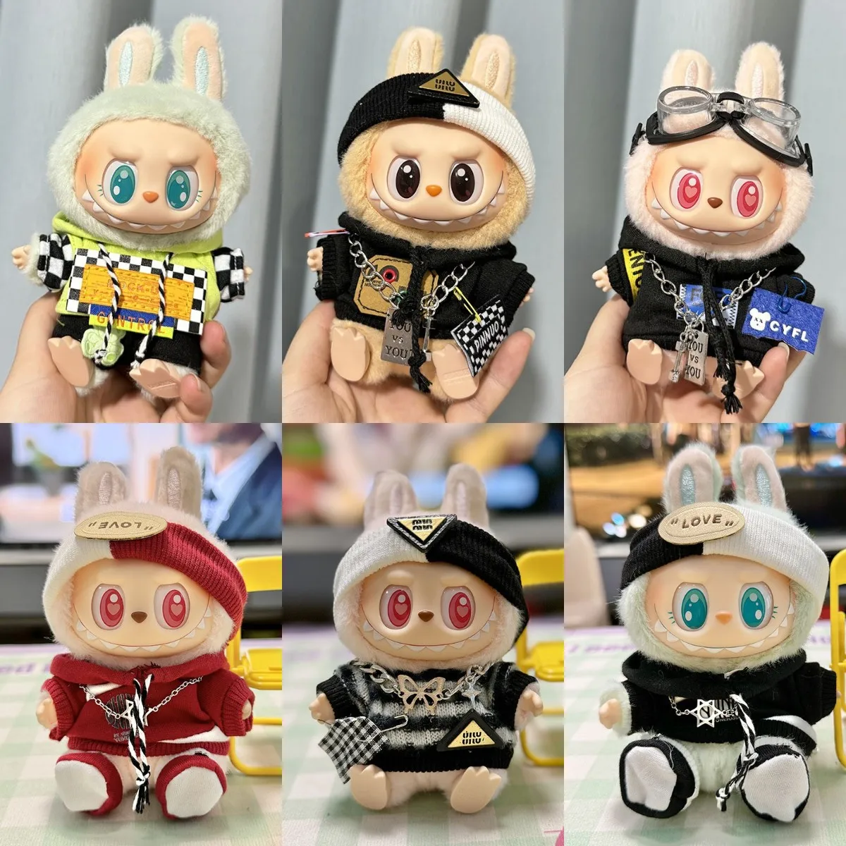 17 cm Labubu I II Idool Poppen Kleding Leuke Hoodie Mini Pluche Pop Zitten Party Outfit Mode Kleding Korea Kpop Exo DIY Geschenken