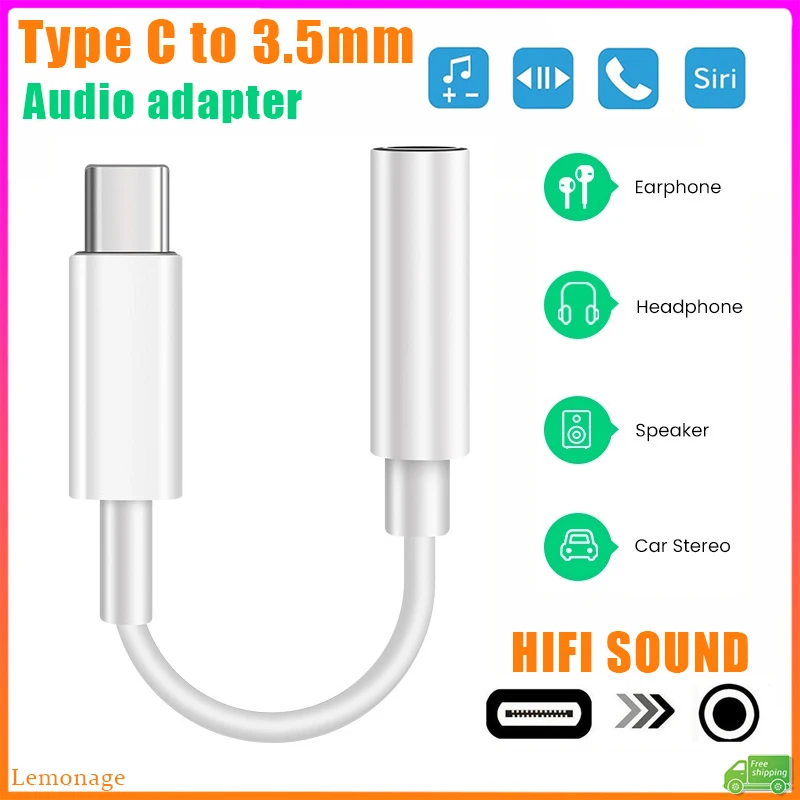 USB C Adapter Type C to 3.5mm Aux Audio Jack adapter Voice Call Wire Control Earphone Headphone Cable 3.5mm Audio Converter