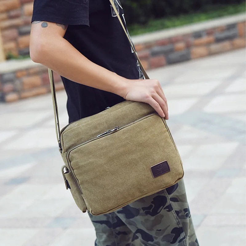 Men's Shoulder Bag Fashion Retro Canvas Bag Horizontal Multi-layer Large-capacity Multi-functional Diagonal Bag Cross Body Bag