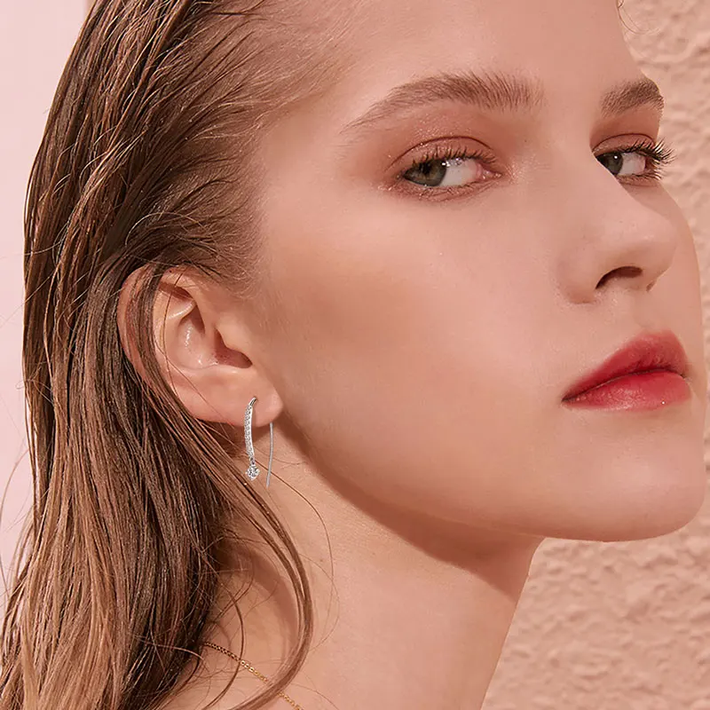 Ehhai D اللون VVS1 كامل مويسانيتي الماس هوك وأقراط للنساء 925 فضة على شكل حرف U ثقب غرامة مجوهرات هدايا #6