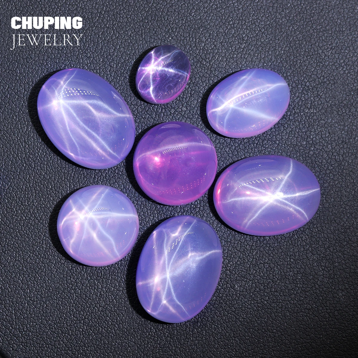 ChuPing Oval Shape Lab Grown Pink Sapphire Flat Bottom Cabochon Six Ray Star Cultivate Sapphire For Jewelry Making Loose Store