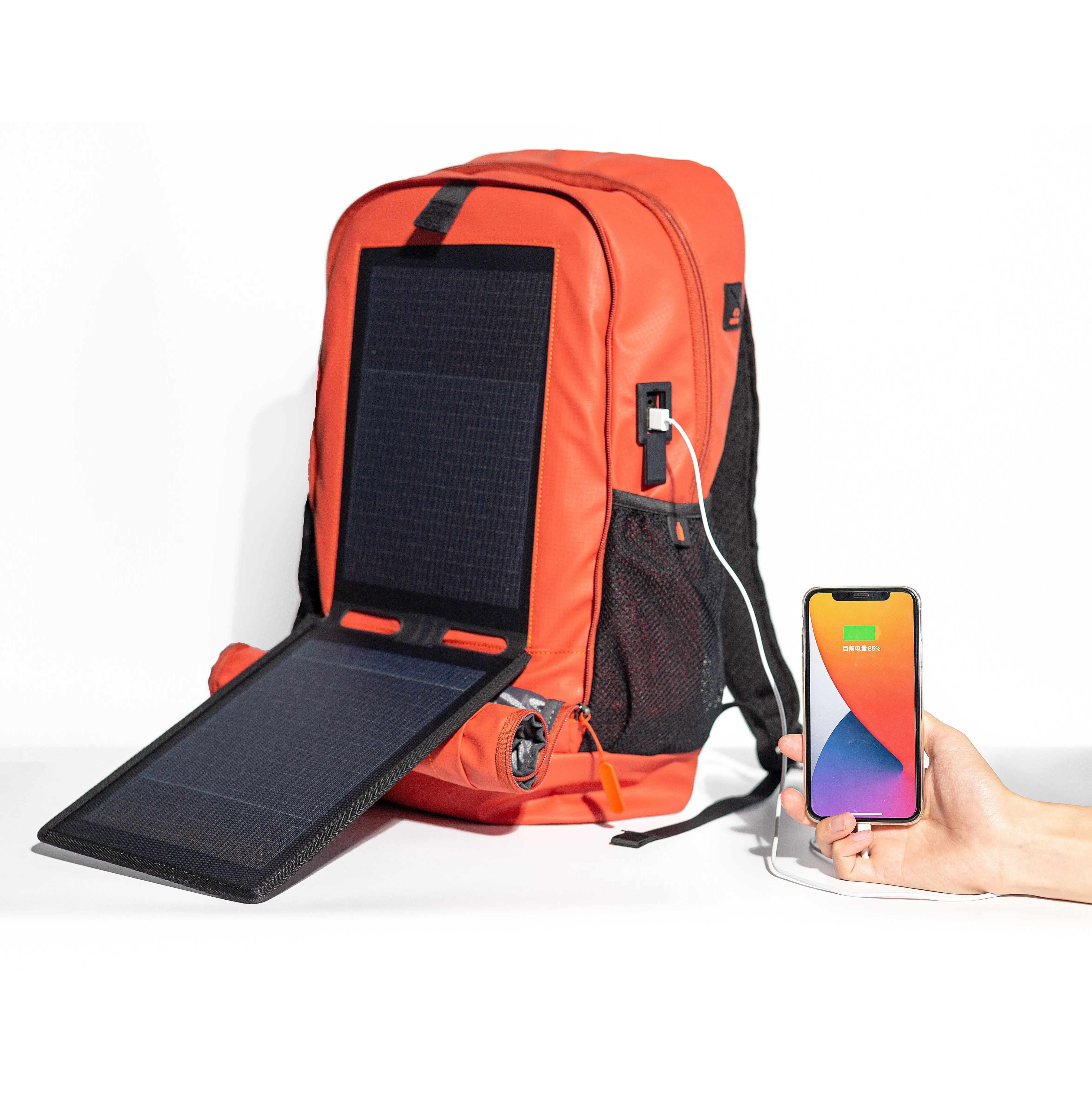 Orange Self-Powered 20W USB Charger Mountaineering Solar Panel  Ergonomic Laptop Backpack Bag