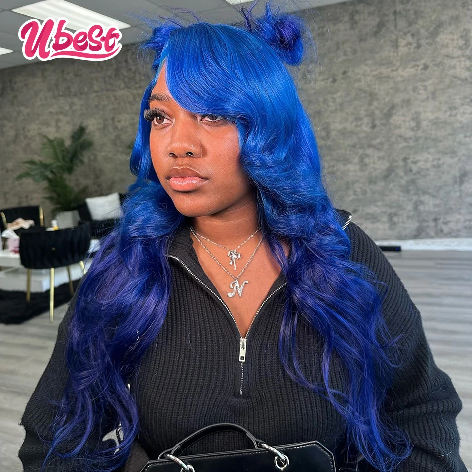 

Ombre Blue Colored 13X6 13X4 Body Wave Transparent Lace Front Wig 100％ Human Hair 200％ Density Brazilian Hair Lace Front Wig